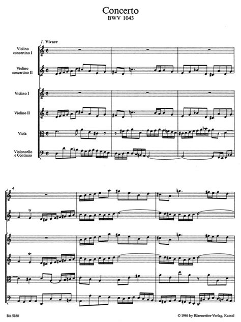 Partitions Bach J S Concerto En Re Mineur Bwv 1043 Pour 2 Violons