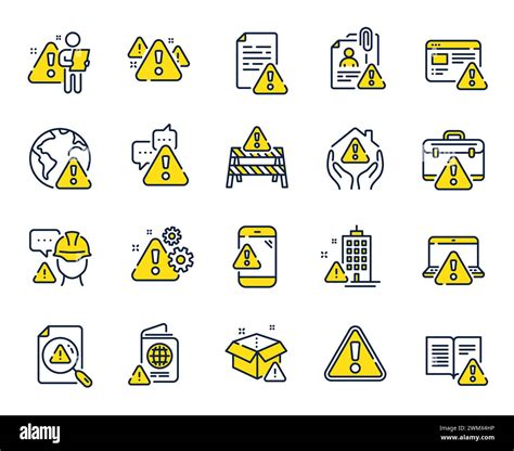 Warnings Line Icons Caution Sign Exclamation Mark Risk Attention Danger Alert Vector Stock