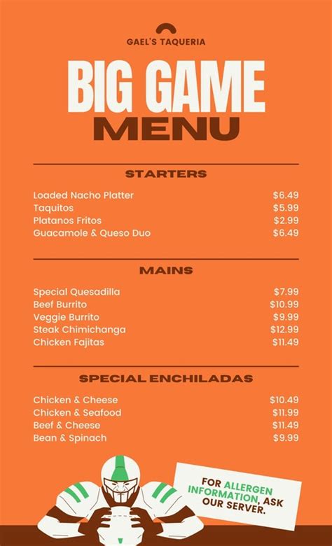 Free Custom Printable Football Menu Templates Canva