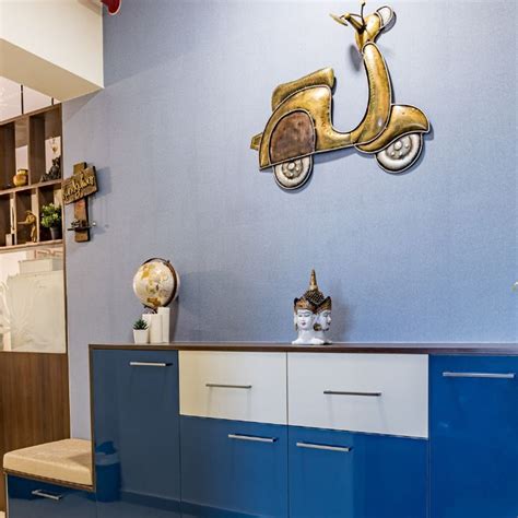 Celestial Blue Wall Paint With Golden Decor | Livspace