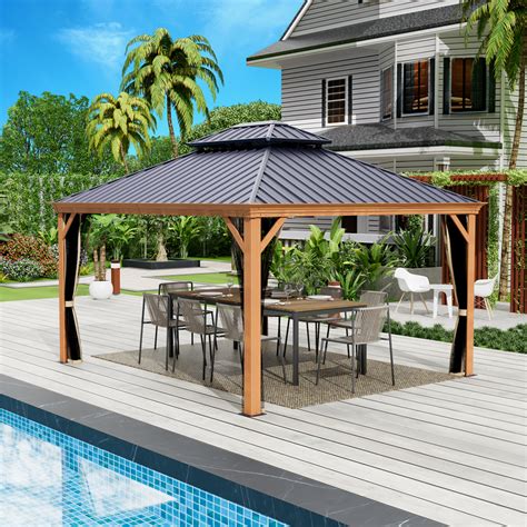 Kozyard Apollo 12’x14’ Hardtop Gazebo Wooden Coated Aluminum Frame Ca