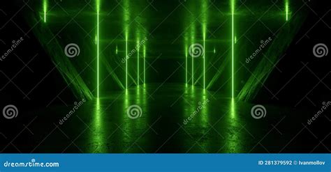 Sci Fi Futuristic Neon Laser Electric Cyber Glowing Bunker Green Lights