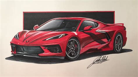 2020 C8 Corvette Realistic Car Drawing Youtube