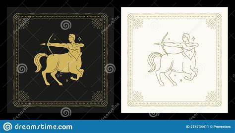 Sagittarius Zodiac Astrology Archery Centaur Antique Line Art Deco