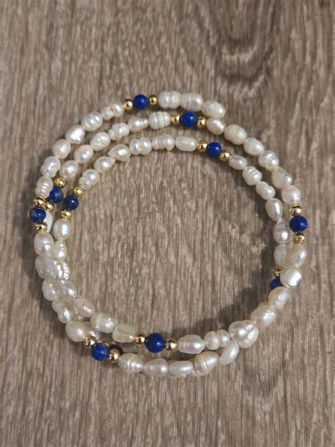 Real Pearl Lapis And Gold Bead Necklace Or Bracelet EstateSales Org