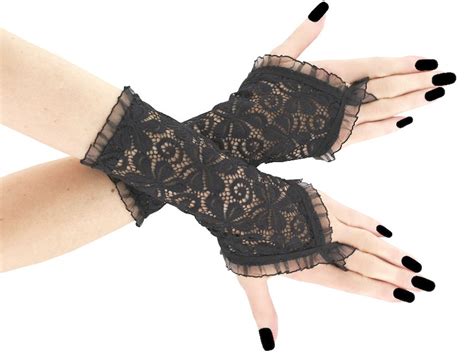 Lace Fingerless Gloves Black Gloves Wrist Warmers Goth Bride Etsy