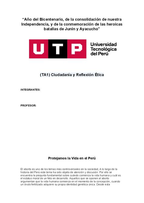 TA1 TA1 Ciudadanía y Reflexión Ética Año del Bicentenario de la