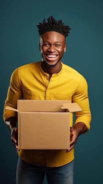 Premium AI Image African Black Man Holding A Box