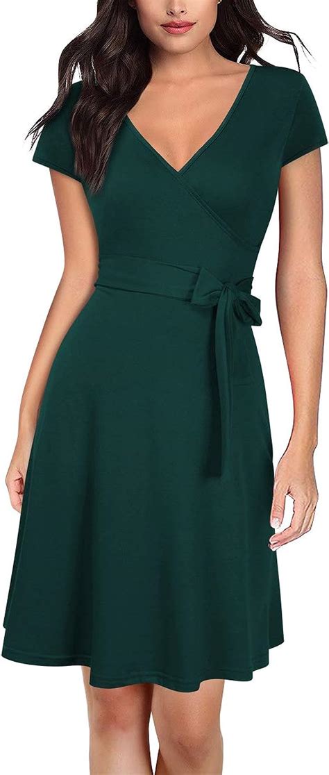 Kojooin Damen Kleid Business Kleid Knielang Wickelkleid Arm V