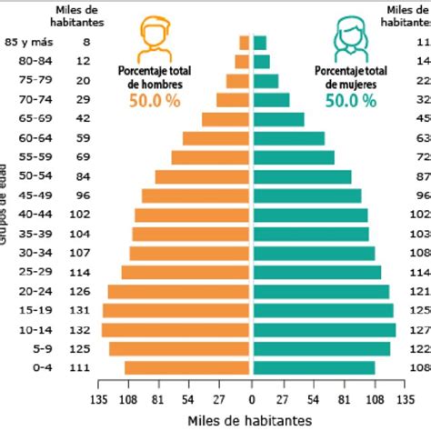 Pirámide demográfica del estado de Sonora acorde al INEGI en el año