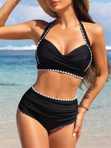 Bikinx Whip Stitch Halter Bikini Swimsuit SHEIN