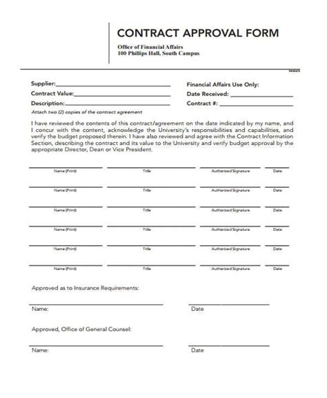 Contract Approval Form Template Sample Contract Forms Williamson