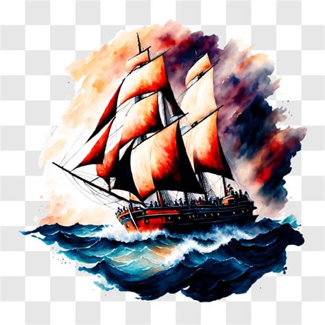 Baixe Pintura De Navio Antigo No Oceano Png Creative Fabrica