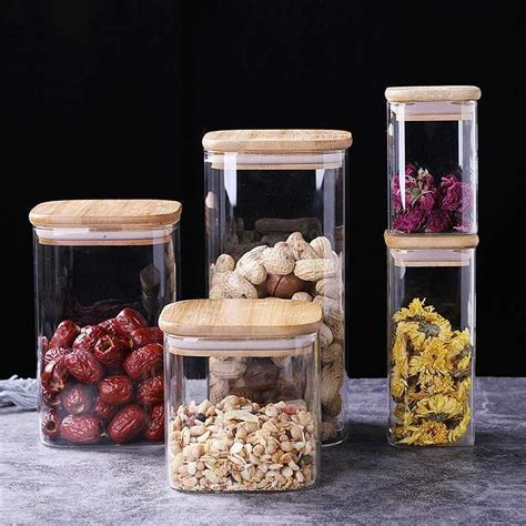 Jual Toples Kaca Beling Bening Tutup Kayu 530ML Canister Jar Storage