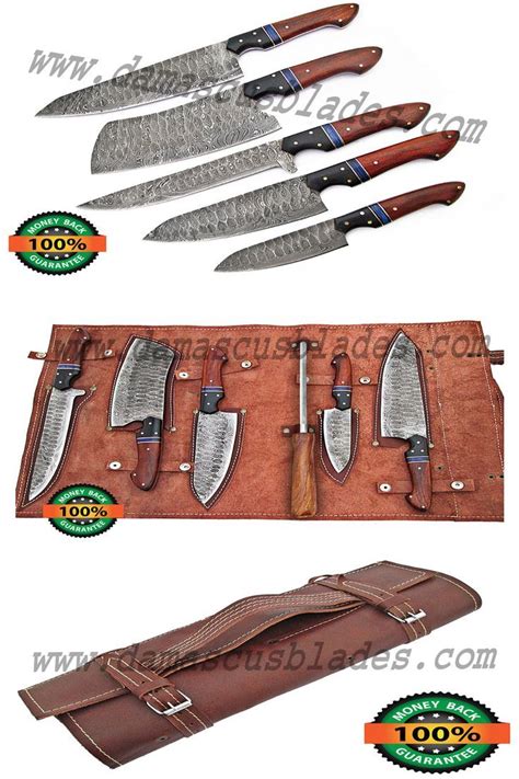 Damascus Blades Kitchen Knives Set With Leather Bag Knife Set Kitchen