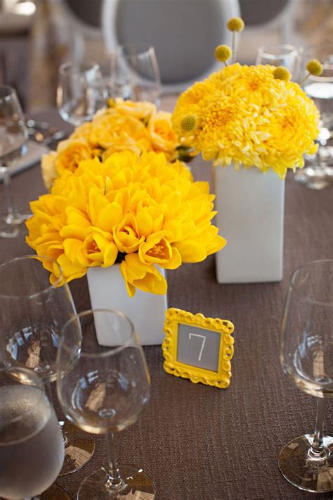 Bright Yellow Centerpieces And Table Numbers Yellow Centerpieces