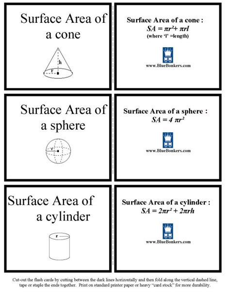 Surface Area Formulas Sheet