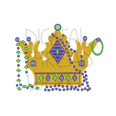 Mardi Gras King Crown And Beads Embroidery Design For X X Etsy