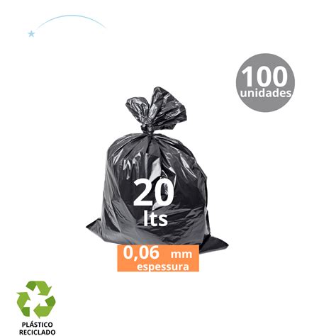 Saco De Lixo 20 Litros Preto 100 Unidades PURPURINA