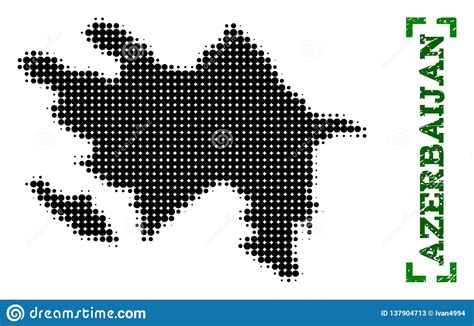 Halftone Map Of Azerbaijan And Grunge Caption With Corners Stock Vector