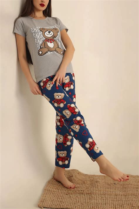 Gri Baskılı Bayan Pijama Takımı 237333 ModamızBir Modamizbir