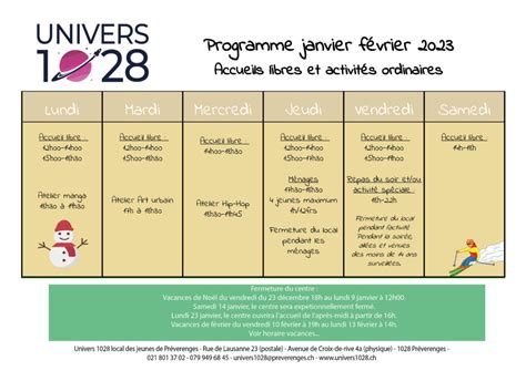 Programme Janvier F Vrier Univers