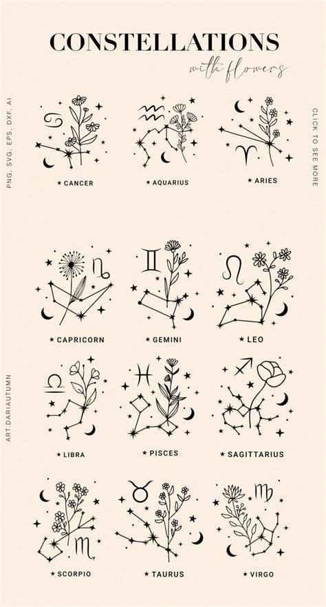 Zodiac Constellations With Flowers Masterbundles