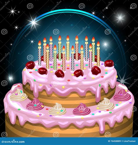 Birthday Cake With Candles And Decoration Vector Illustration Stock Vector Illustration Of