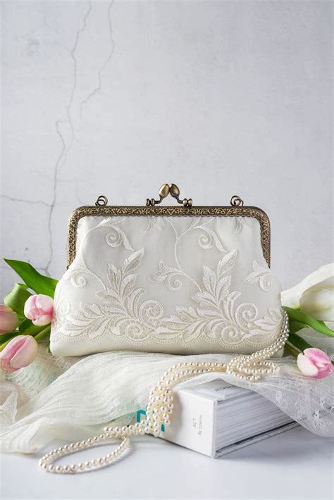 Ivory Lace Wedding Purse Bridal Clutch Bag Of Cotton Satin Etsy