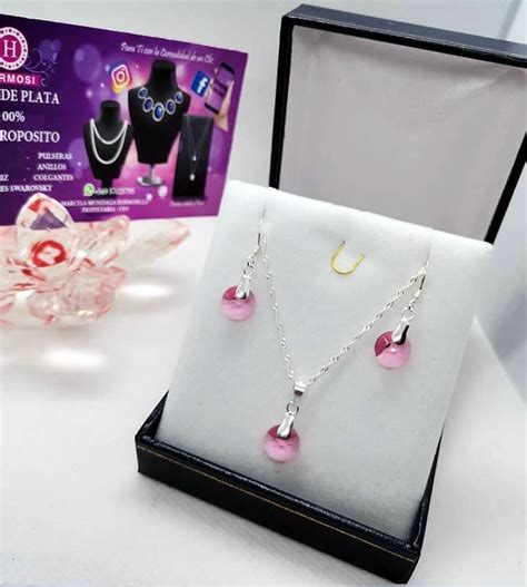 Ripley CONJUNTO CRISTALES ROSA PLATA LEY 925