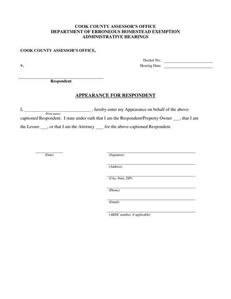 Cook County Illinois Appearance For Respondent Fill Out Sign Online