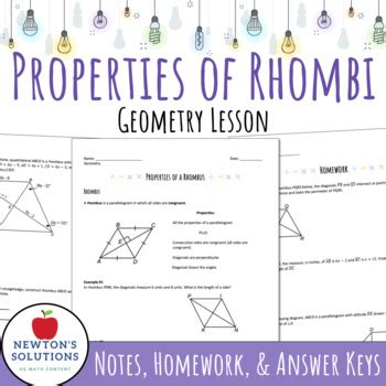 Properties Of Rhombi Lesson And Homework By Newton S Solutions TpT