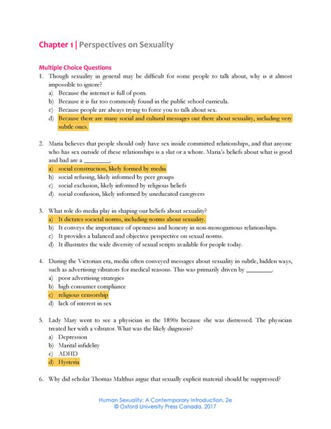 Chapter 1 Practice Questions Human Sexuality A Contemporary Introduction 2e Chapter 1