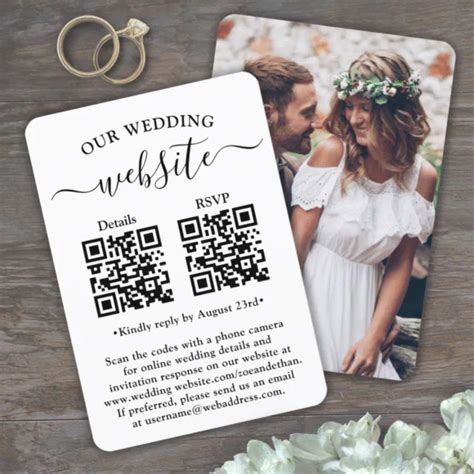 Tarjeta De Confirmación De Asistencia 2 Códigos Qr Boda Detalles Del Sitio Web Gabinete Zazzle Es