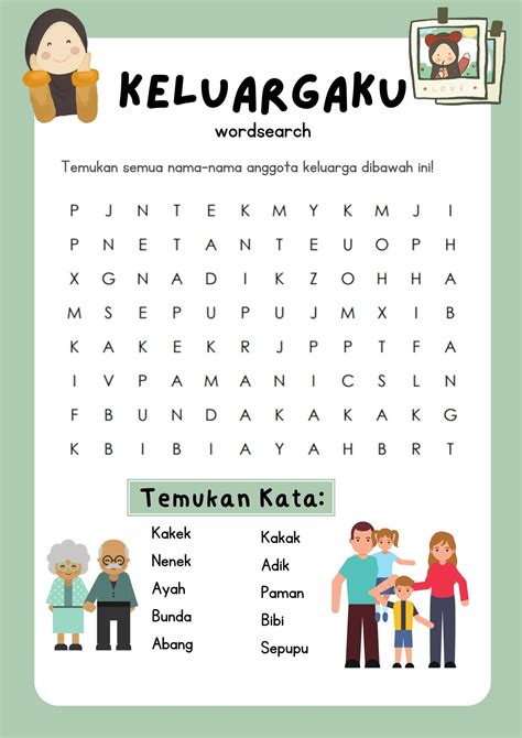 Keluarga Wordsearch Indonesia Worksheet Materi Guru Fonik