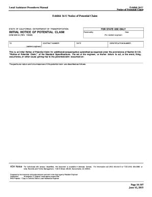 Fillable Online Dot Ca Exhibit U Notice Of Potential Claim