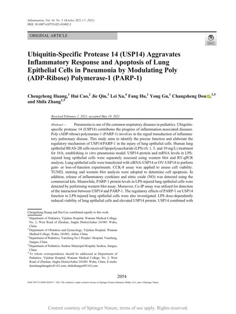 Ubiquitin Specific Protease Usp Aggravates Inflammatory Response