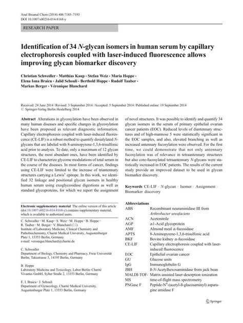 Pdf Identification Of 34 N Glycan Isomers In Human Serum By Capillary