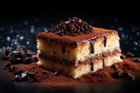 Premium Photo Tiramisu Slice With A Chocolate Dusting