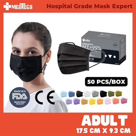 Medtecs Surgical Medical Facemask Black 50 Pcs 3 Ply N88 ASTM L1