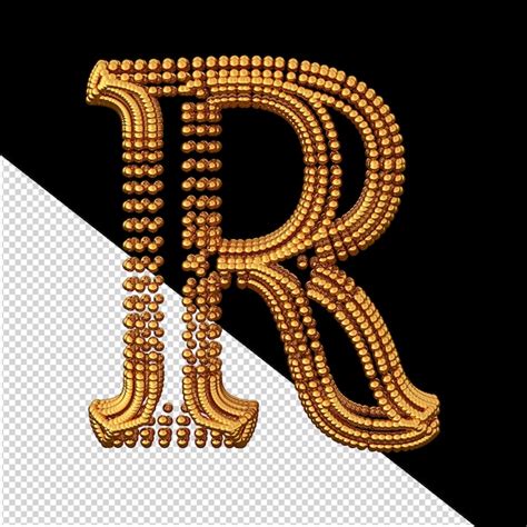 Símbolo 3d de ouro feito de esferas letra r PSD Premium