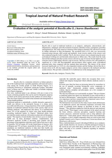 PDF Tropical Journal Of Natural Product Research Original Research