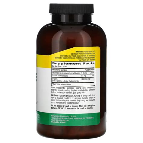 Country Life L Lysine 1000 Mg 250 Tablets