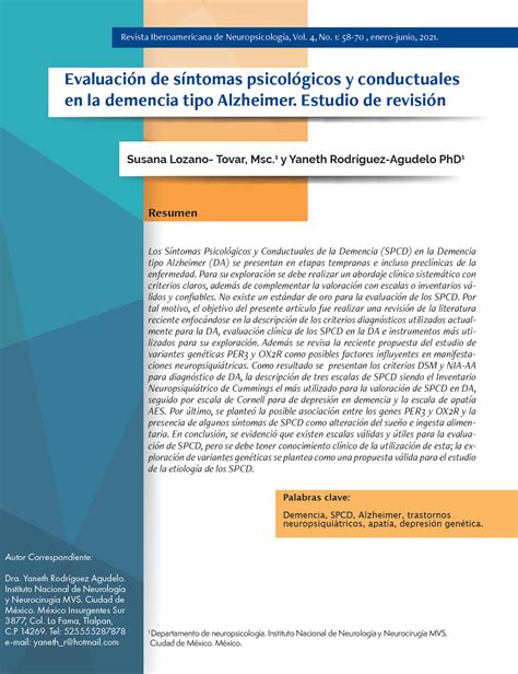 Evaluación De Síntomas Psicológicos Y Conductuales En La Demencia Tipo