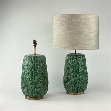 Pair Of Large Green Ceramic Leaf Lamps On Antique Brass Bases T7256 Tyson Decorative