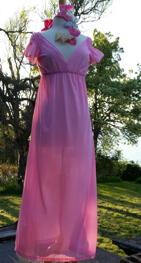 S Pink Negligee Vintage Nylon Lingerie Long N Gem