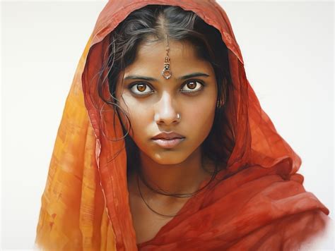 Premium Ai Image A Beautiful Indian Village Girl In A Vibrant Silk Saree With Expressive Eyes