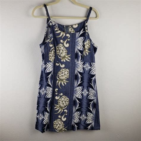 Hilo Hattie Dresses Vintage Hilo Hattie Womens M Hawaiian Pineapple Dress Blue Mini 0 Cotton