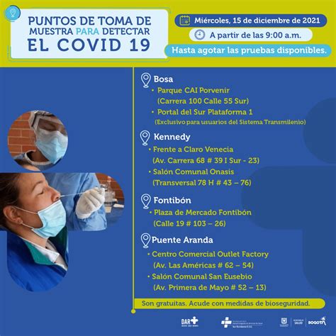 Dónde hay pruebas gratis de COVID en Bogotá hoy 15 de diciembre