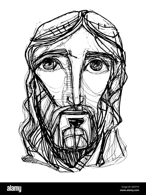 Hand Drawn Vector Illustration Or Drawing Of Jesus Christ Face In An